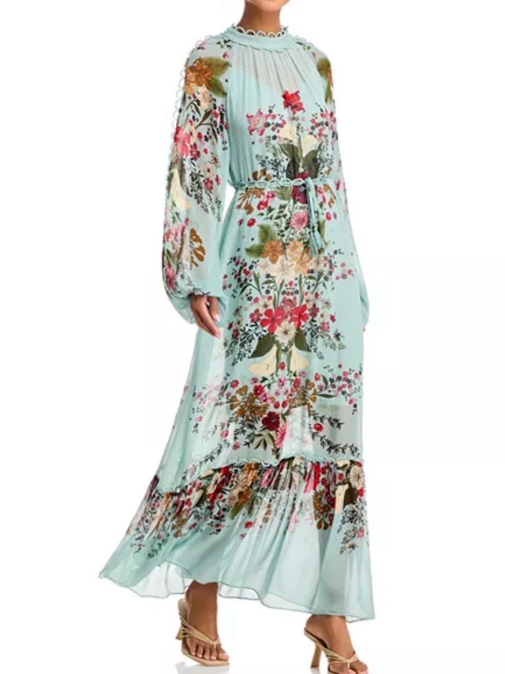 FARM Rio Mint Floral Long Sleeve Maxi Dress